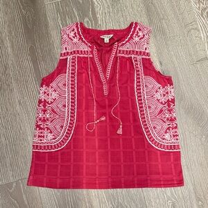 Lucky Brand Red Embroidered Blouse